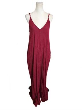 Lovestitch Deep Red Double V-neck Spaghetti Strap Maxi Dress, S/M